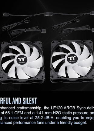 Thermaltake LE120 ARGB PWM Fan (3 Pack), PWM controlled 500~1500 rpm, 5V Motherboard Sync, 16.8 Million Colors 9 Addressable LEDs, Airflow 66.1 CFM, 120mm Hydraulic Bearing, Case Fan, CL-F204-PL12SW-A