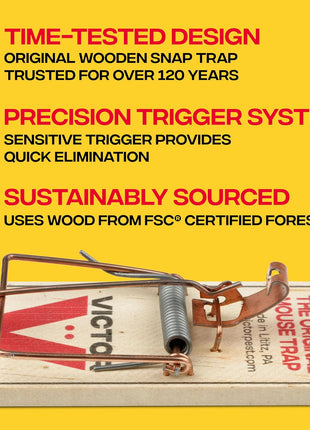 Victor Mouse Traps M150-12, Metal Pedal, Sustainably Sourced FSC Wood, Wooden Mouse Traps - Pack of 12