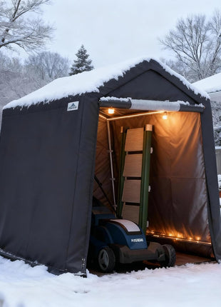 7x12 ft 2 Roll up Doors & Vents Outdoor Portable Storage Shelter Garage Tent Carport for Motorcycle ATV with Heavy Duty Metal Frame and Anti-UV Snow Resistant Waterproof Cover, Gray