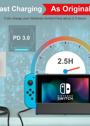 6.6FT Fast Charger for Nintendo Switch, USB C Type C Power Adapter Compatible with Nintendo Switch/Lite OLED/Dock, 15V/2.6A Supports TV Mode and Dock Station, for PS5 Pro Controller