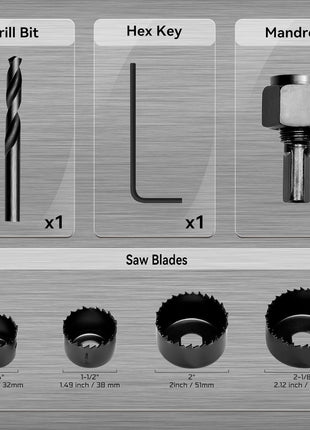 KATA 6PCS Hole Saw Kit 1-1/4 inch to 2-1/8 inch(32-54mm) Hole Saw Set in Case with Mandrels and Hex Key for Soft Wood, PVC Board, Plywood