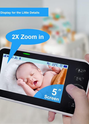 HelloBaby No WiFi Baby Monitor 5" Screen 30-Hour Battery Pan-Tilt-Zoom Video Upgrade with Camera and Audio, Night Vision, VOX, 2-Way Talk, 8 Lullabies and 1000ft Range, HB6550