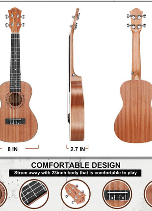 Ranch Concert Ukulele - Ukelele 23 inch Beginner Professional Kit with 12 Online Lessons, Gig Bag, Tuner, Strap, Aquila Strings Set