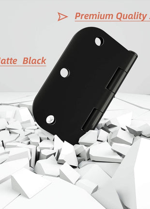 HOSOM Door Hinges 3 Pack Rounded Matte Black Door Hinge 3.5 x 3.5 inch with 5/8 Radius, Black 3 1/2 Interior Door Hinges, 3 ½ inchx 3 ½ inch Hardware