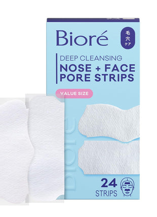Biore Blackhead Remover Pore Strips, Deep Cleansing, Nose & Face, 24 ct | Value Pack, Nose, Chin & Forehead Use, Unclogs Pores Instantly, Oil-Free, Non-Comedogenic, Oily Skin, Skincare