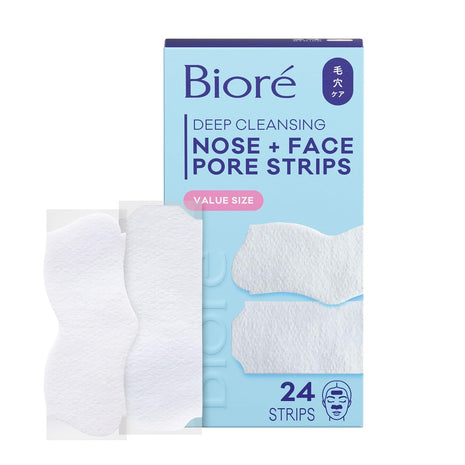 Biore Blackhead Remover Pore Strips, Deep Cleansing, Nose & Face, 24 ct | Value Pack, Nose, Chin & Forehead Use, Unclogs Pores Instantly, Oil-Free, Non-Comedogenic, Oily Skin, Skincare