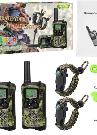 Aikmi Walkie Talkies for Kids Toys and Paracord Bracelets, Gift Boys Girl | 22CH 3-Mile Range 2-Way Radio w/Flashlight, Ideal Camp Gear & Pretend Toys, Fun Birthday & Christmas Gift for Kids Aged 3+