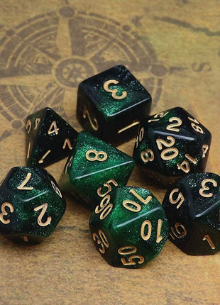 Polyhedral DND Dice Set Glitter Dice for Dungeon and Dragons D&D RPG Role Playing Games Green Mix Black Nebula Dice