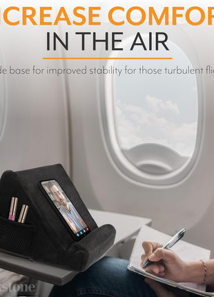 Brookstone Tablet Lap Cushion - Tablet and Phone Holder for Bed, Flights, and Travel, Two Angled Memory Foam Lap Desk for Reading and Hands Free Viewing, Compatible iPad and Kindle Accessories, Black