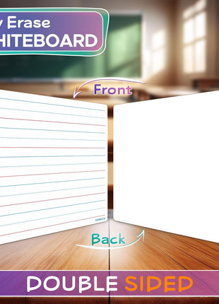 Scribbledo Small Dry Erase Board with Lines for Kids, 9x12 Double Sided | Ruled Whiteboard for Handwriting Practice, Classroom and Homeschool Supply, Portable, Easy to Clean, Robust
