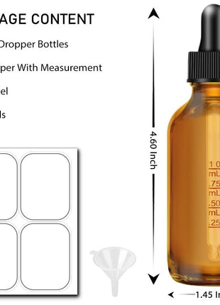 Bumobum Dropper Bottle 2 oz, 2 pack Amber Glass Eye Dropper Bottles with Labels and Funnel, Tincture Bottle with Measured Dropper - Leakproof Essential Oils Bottles for Health, Personal Care & Beauty
