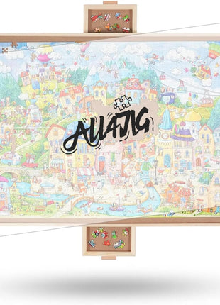 ALL4JIG 1500 Pieces Rotating Puzzle Board with 6 Drawers and Cover,24.92"x33.58"Portable Wooden Jigsaw Puzzle Table for Adults,Lazy Susan Spinning Puzzle Boards Gift for mom,Surface for Lego Building