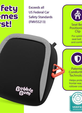 BubbleBum Inflatable Booster Car Seat ??Foldable, Lightweight, Backless Travel Booster Seat for Kids, Portable Carseat for Toddler, Fits 3 Across, Compact for Uber - Ages 4-11 Year Old, - Black