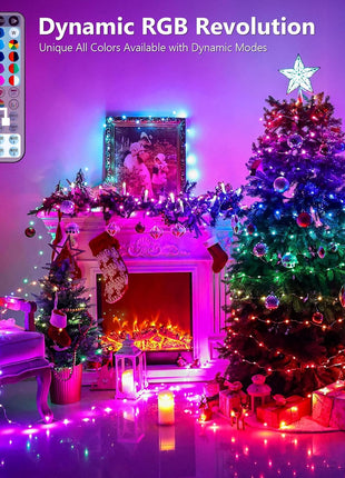 BrizLabs Color Changing Fairy String Lights 66ft 200 LED for Xmas Halloween | RGB; Rainbow; Music sync; 540+ modes; Brightness & speed adjustable; Plugin; IP44 Waterproof; Remote gold & silver wire light