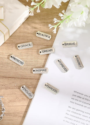 Hicarer Word Charms Pendants Engraved Motivational Charms Pendants Jewelry Making Accessories for DIY Necklaces, Bracelets, Key Chains(Silver,80 Pcs)