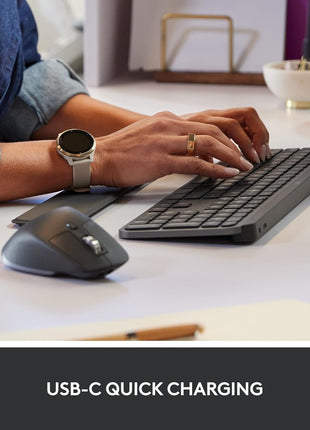 Logitech MX Keys Combo for Business | Gen 2, Full Size Wireless Keyboard and Wireless Mouse, with Keyboard Palm Rest, Bluetooth, Logi Bolt, Quiet Clicks, Windows/Mac/Chrome/Linux - Graphite