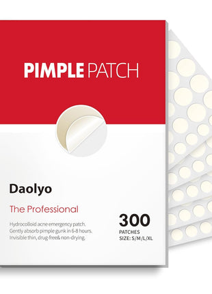Daolyo Pimple Patches for Face, 4 Size 300 Counts Acne Patches, Hydrocolloid Patches for Covering Zits and Blemishes, Spot Stickers with Salicylic Acid, Tea Tree Oil & Calendula Oil