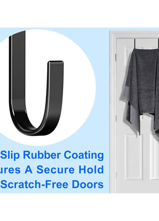 Mars-Rock Single Over Door Steel Hooks 4 Pack Fit 1-3/8" Door 5.5" Black | Plastic Coated Rubber Feel Towel Rack Robe Coat Shoe Wreath Hanger No Damage No Scratch for Bathroom Heavy Duty Thin Top