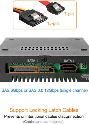 ICY DOCK Full Metal 2 Bay 2.5 inch SATA/SAS HDD & SSD Mobile Rack for External 3.5 inch Drive Bay | ToughArmor MB992SK-B