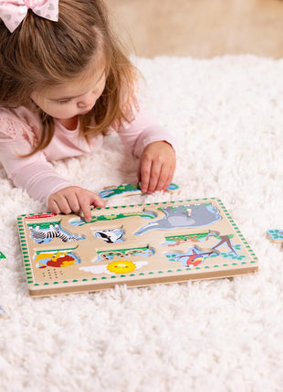 Melissa & Doug Zoo Animals Sound Puzzle – 8-Piece Wooden Peg Puzzle with Light-Activated Sounds, Music Learning Toy for Toddlers and Preschoolers Ages 2+