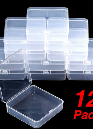 SATINIOR 12 Pack Beads Organizer Box Clear Plastic Beads Storage Containers Box with Hinged Lid for Bracelet Making DIY Jewelry Craft Nail (3.70 x 3.70 x 1.18 Inch)