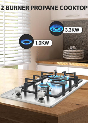 Gas Stove 2 Burner, Propane Cooktop 12 inch, Nafewin Portable Gas Cooktop Stainless Steel Stove Burner with Thermocouple Protection, Lpg/Ng Dual Fuel Built-in Hob for Apartments, Outdoor, Rvs