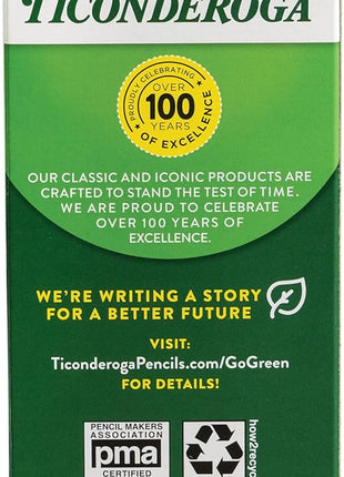 Ticonderoga Wood-Cased Pencils, Pre-Sharpened, #2 HB Soft, Yellow, 18 Count