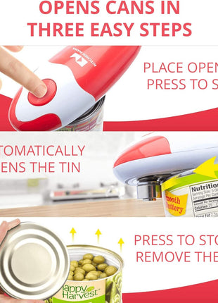 Kitchen Mama Auto Electric Can Opener, Red | Automatic, Hands Free, Smooth Edge, Food-Safe, Battery Operated