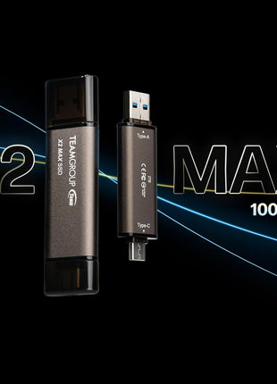 TEAMGROUP 1TB X2 MAX External/Portable SSD 1000MB/s, Dual USB Hard Drive Compatible with iPhone17&iPad&Mac, Steam Deck/PC/Windows/Android/PS5/Laptop/Tesla, Type C &A, USB 3.2 Gen2 TX2MAX31TBT01
