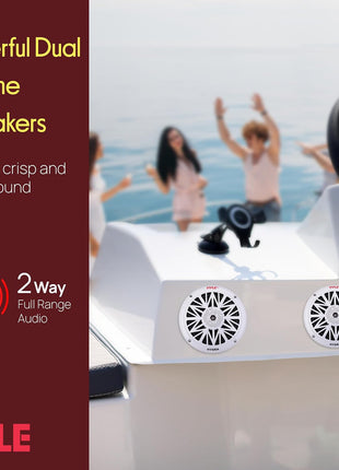 Pyle 5.25 Inch Dual Marine Speakers - 2 Way Waterproof and Weather Resistant Outdoor Audio Stereo Sound System with 150 Watt Power, Poly Carbon Cone, Cloth Surround and Low Profile Design - 1 Pair