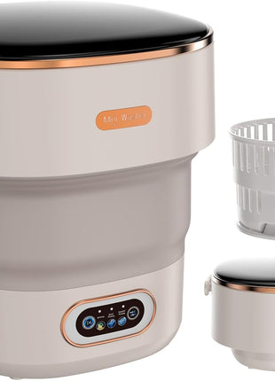 Portable Washing Machine,16L Foldable Mini Washer Machine with Spin Basket Laundry,Collapsible Small Underwear Washer Machine with 3 Cleaning Modes for Apartment Home Hotel Camping (Khaki)