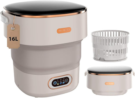 Portable Washing Machine,16L Foldable Mini Washer Machine with Spin Basket Laundry,Collapsible Small Underwear Washer Machine with 3 Cleaning Modes for Apartment Home Hotel Camping (Khaki)