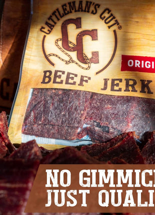 Cattleman's Cut Original Beef Jerky, Premium Marinated Steak High Protein Meat Snacks, Keto Friendly, Gluten Free, Carnivore Travel Snack, Resealable Bag, 10 Ounces
