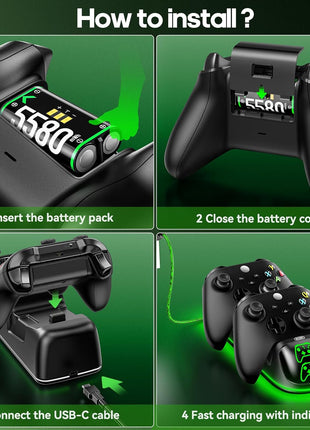 OIVO XSX Controller Charger Station with 2 Packs 5580mWh Honest Rechargeable Battery for Xbox Series X/S/One/Elite/Core Controller, Charging Dock for Xbx with 4 Packs Covers for Xbox One Console