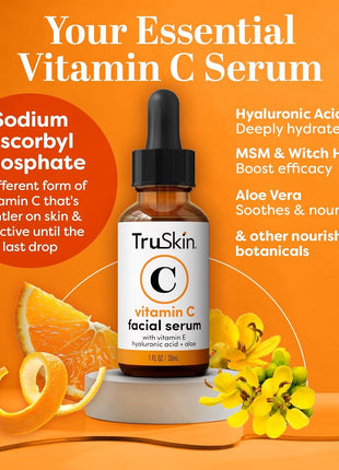 TruSkin Brightening Vitamin C Serum for Face with Hyaluronic Acid, 1 fl oz | Anti aging face serum with Vitamin E to improve the look of dark spots, fine lines, skin tone & support radiant-looking skin