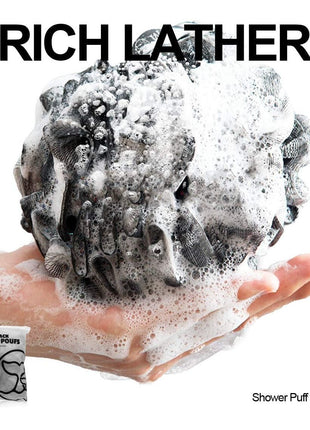 Shower Puff 4 Pack Black Bath Sponge Shower Loofahs Pouf Ball Nature Bamboo Charcoal Mesh Bulk Puffs Large, Shower Essential Skin Care by WhaleLife