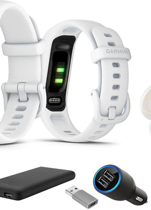 Garmin vívosmart 5, Fitness Tracker, Long-Lasting Battery, Simple Design, White Bundle with USB Wall Charger + More