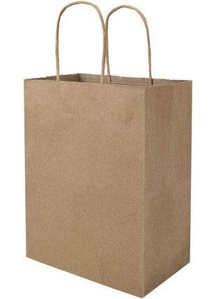 bagmad 100 Pack 8x4.75x10 Inch Plain Medium Paper Bags with Handles Bulk, Brown Kraft Craft Gift Bags, Grocery Shopping Retail Birthday Party Favors Wedding Sacks (Natural Brown, 100pcs)
