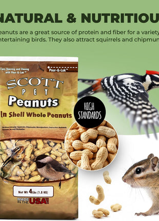 Scott Pet Wild Bird Seed, Whole Peanuts, 4 lbs Bag, Feed, Great Source of Protein and Fiber, Peanuts for Outside Wild Birds