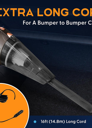 THISWORX Car Vacuum Cleaner - Portable, High Power, Handheld Vacuums w/ 3 Attachments, 16 Ft Cord & Bag - 12v, Auto Accessories Kit for Interior Detailing - Black