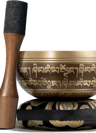 Handmade Tibetan Etched Singing Bowl Set? Sound Bowl & Meditation Bowl with Cushion, Mallet & Guide? Yoga Kit? Stress Relief Tools? Ancient Himalayan Meditation Tools