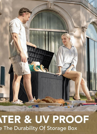 Devoko 120 Gallon Deck Box Resin Outdoor Storage Box Waterproof for Patio, Large Outdoor Storage Bench Lockable for Outside (Black)