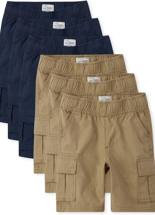The Children's Place Boys Pull on Cargo Shorts,Flax/Sandwash/Tidal/Washed Black 4 Pack,6