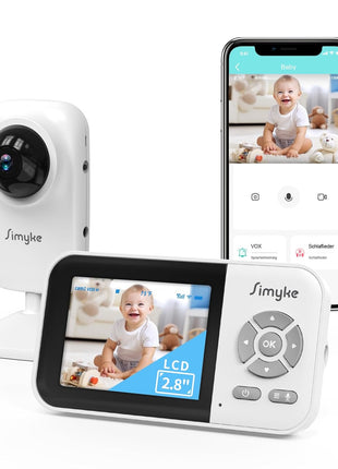 Simyke Upgrade Video Baby Monitor with Camera,1200ft Long Range,APP,2.8inch Display, Auto Night Vision,5 Lullabies,Sound Monitor,Feeding Timer,2-Way Talk,for Baby/Elderly/Pet,VOX/ECO,Temperature Sensor