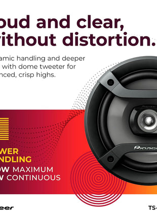 Pioneer F-Series TS-F1634R 6.5" 2-Way Speakers (Pair) – 200W Max, Balanced Sound + Smooth Treble, Great Stock Replacement, High-Efficiency Speaker Designed for OEM Power
