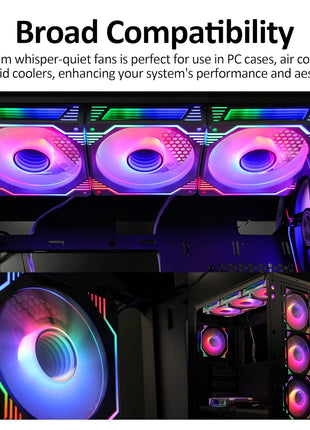 PANO-MOUNTS 120mm Infinity Mirror ARGB Fan 5V 3Pin Addressable RGB PWM PC Computer CPU Case Cooling Fan 600-1800RPM Black 3-Pack