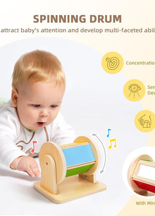 OOOK Montessori Toys 0-6 Months, Montessori Toy Set, 7 in 1 Newborn Baby Toys with Spinning Drum, Tissue Box Toy, Sensory Balls, Contrast Cards and More