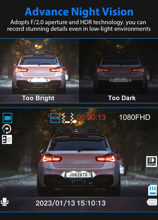 Dash Cam Front and Rear, 1080P Dash Camera for Cars, 3 Channel Car Camera Front Rear and Inside with 32GB Card, Loop Recording, Night Vision, HDR, 24Hr Parking, G-Sensor