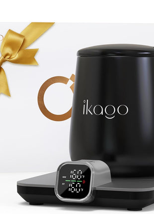 Coffee Mug Warmer & iKago Mug Set, Accurate Temperature Control Smart Heated Mug for Desk, Electric Coffee Warmer with Auto Shut Off & Real-Time Temp Display, Gifts for Men Women, 15oz Ceramic Mug