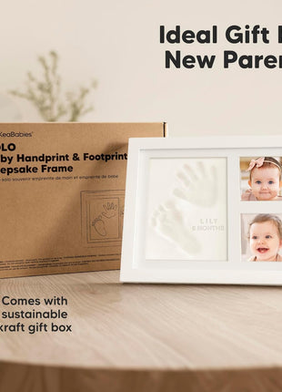 Baby Hand and Footprint Kit Quick Dry Clay Baby Footprints (Alpine White) | Pets Paw Kit, Newborn Keepsake Picture Frame for Boys, Girls, Personalized New Mom Gifts for Shower & Registry, Grandparents